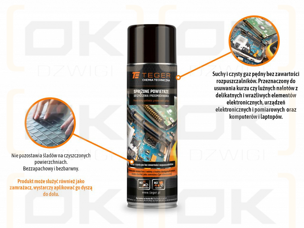 Sprężone powietrze do czyszczenia i przedmuchiwania, 500ml, Teger