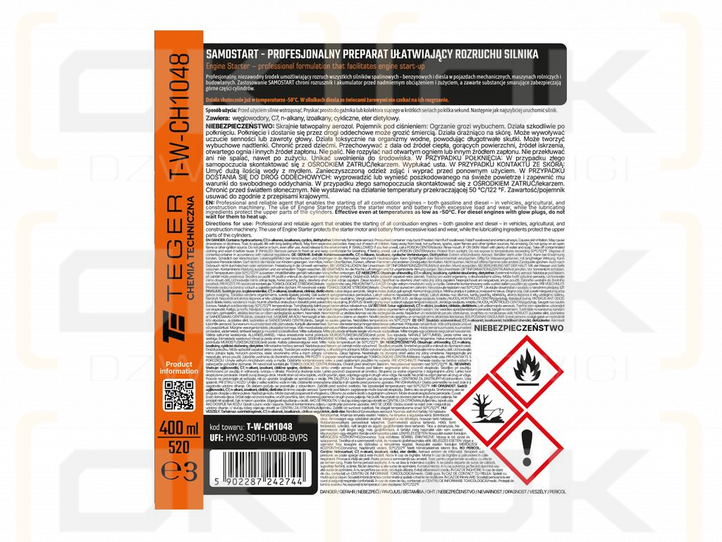 Profesjonalny preparat ułatwiający rozruchu silnika (SAMOSTART), 400ml, Teger