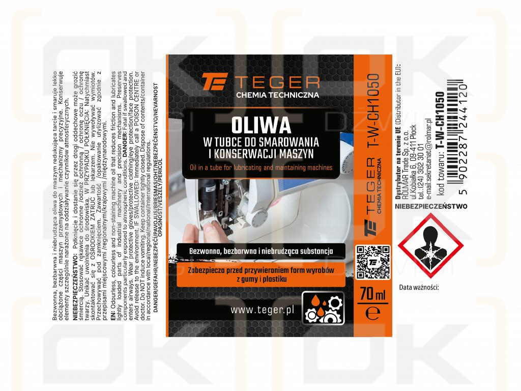 Oliwa w tubce - do smarowania i konserwacji maszyn, 70 ml, Teger (Pakowane po 12 szt)