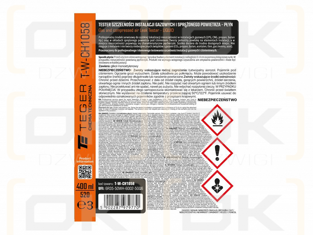 Тестер герметичности газовых и пневматических установок - жидкость, 400 мл, Teger