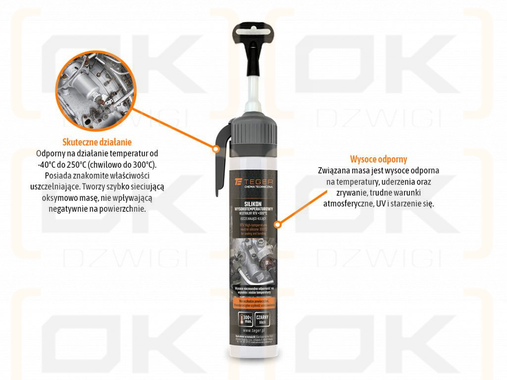 Высокотемпературный нейтральный силикон, RTV +300°C, герметик и клей, черный, 200 мл, Teger