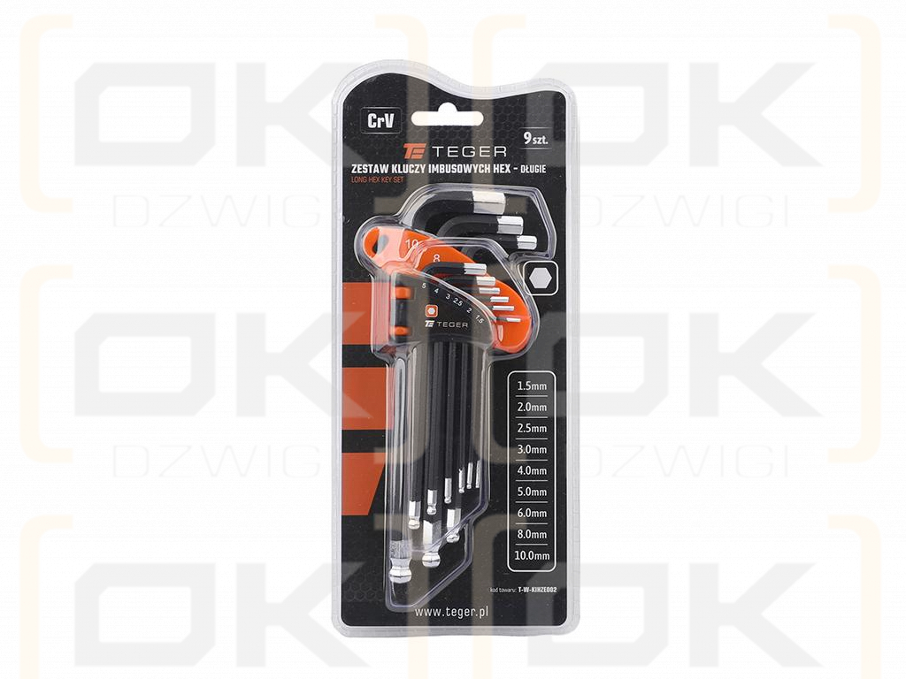 Allen key set, HEX 1.5-10 mm - LONG 9 pcs, Teger