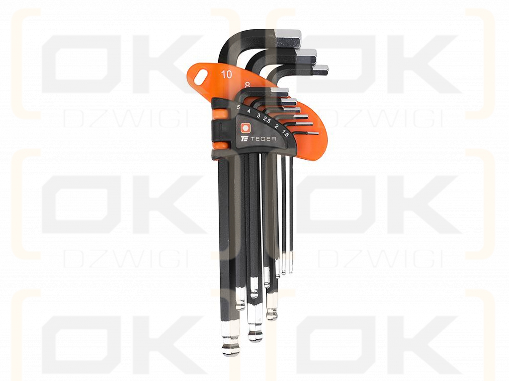 Allen key set, HEX 1.5-10 mm - LONG 9 pcs, Teger