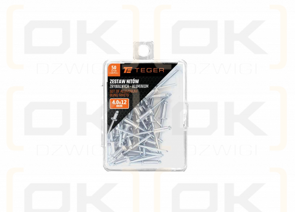 Zestaw nitów zrywalnych. aluminiowych (4.0x12mm) / 50 szt. / TEGER