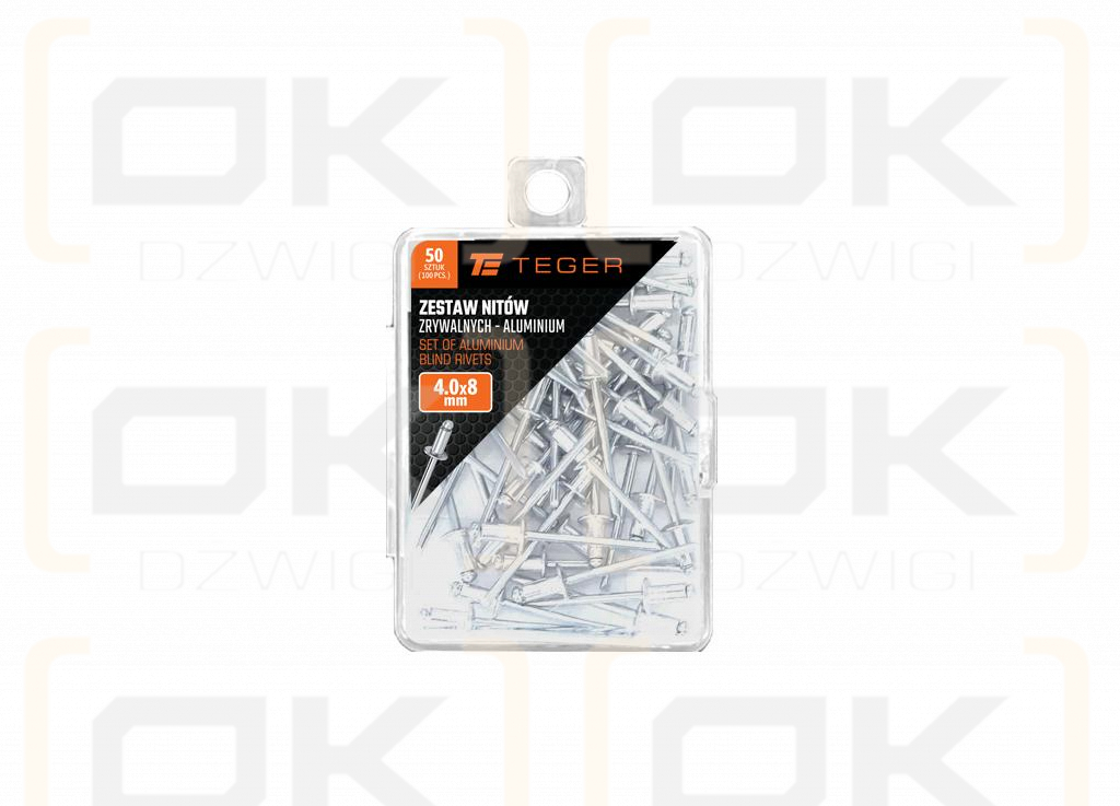 Zestaw nitów zrywalnych. aluminiowych (4.0x8mm) / 50 szt. / TEGER