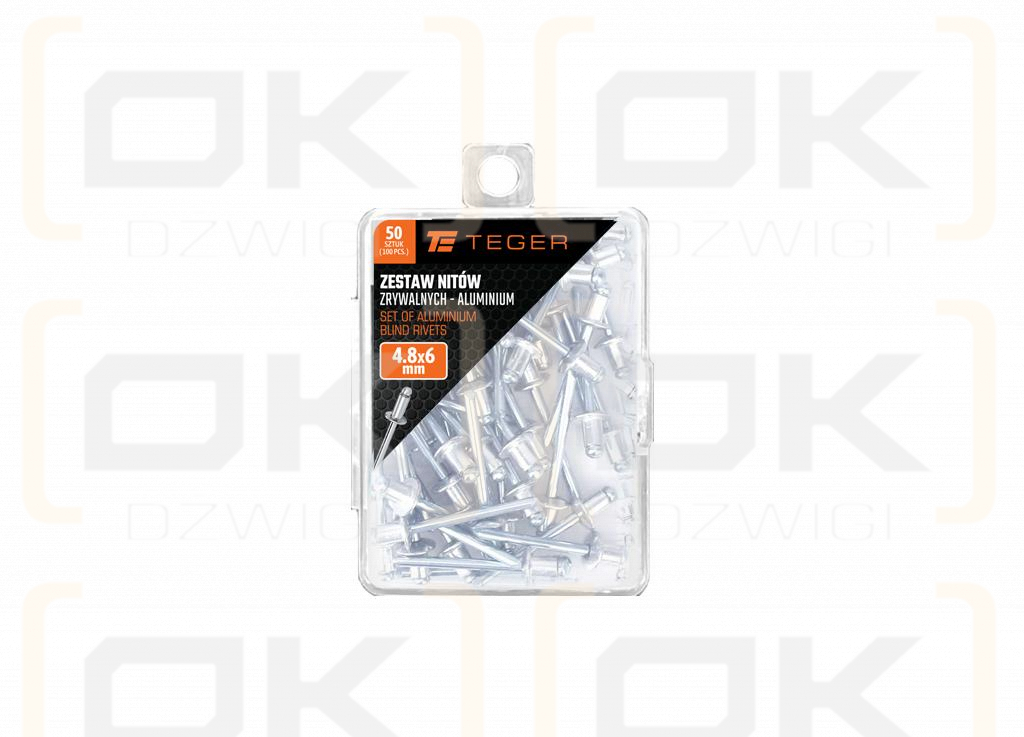 Zestaw nitów zrywalnych. aluminiowych (4.8x6mm) / 50 szt. / TEGER