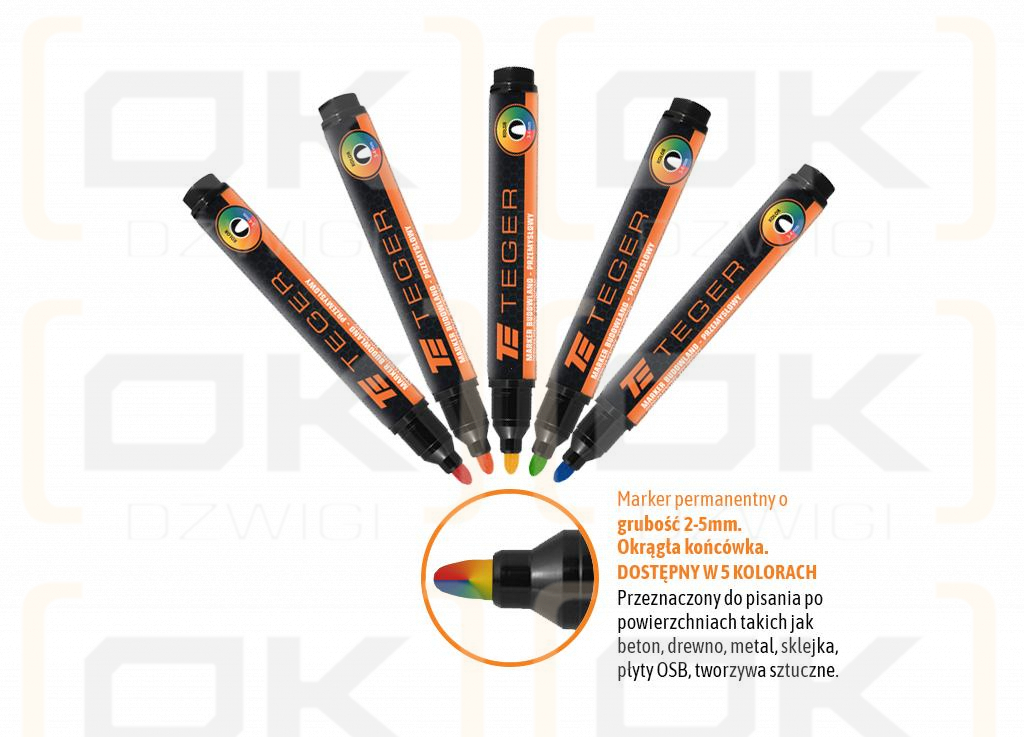 Marker budowlano - przemysłowy - (5 kolorów), (końcówka okrągła 3-4 mm, tusz permanentny wodoodporny ), (sprzedawane po 20), Teger