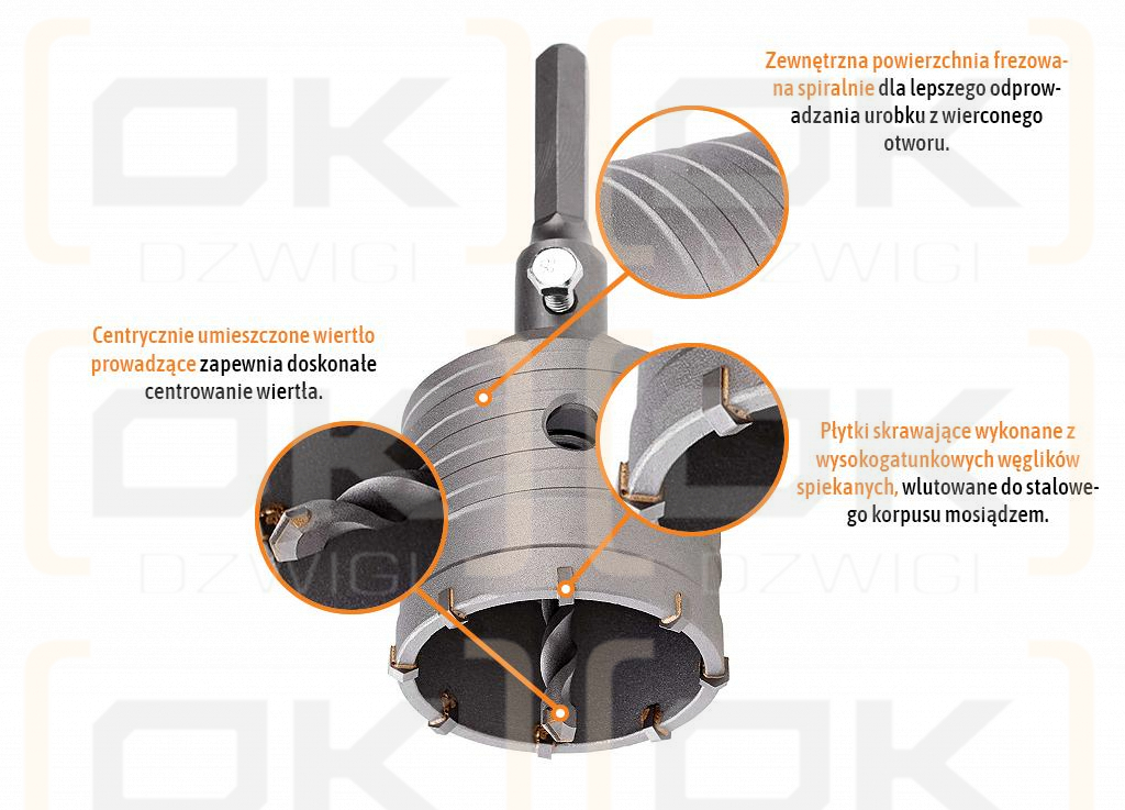 Wiertło do betonu koronowe - uchwyt HEX mm / 65 mm / TEGER