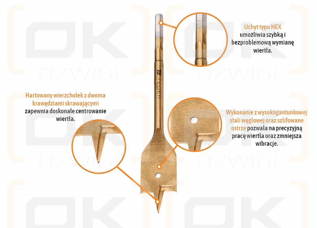 Wiertło do drewna płaskie - łopatkowe 6x400 mm / TEGER