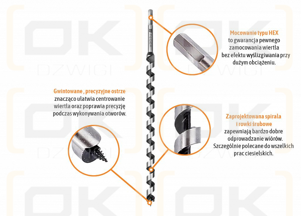 Wiertło do drewna kręte - świder 6x230 mm / TEGER