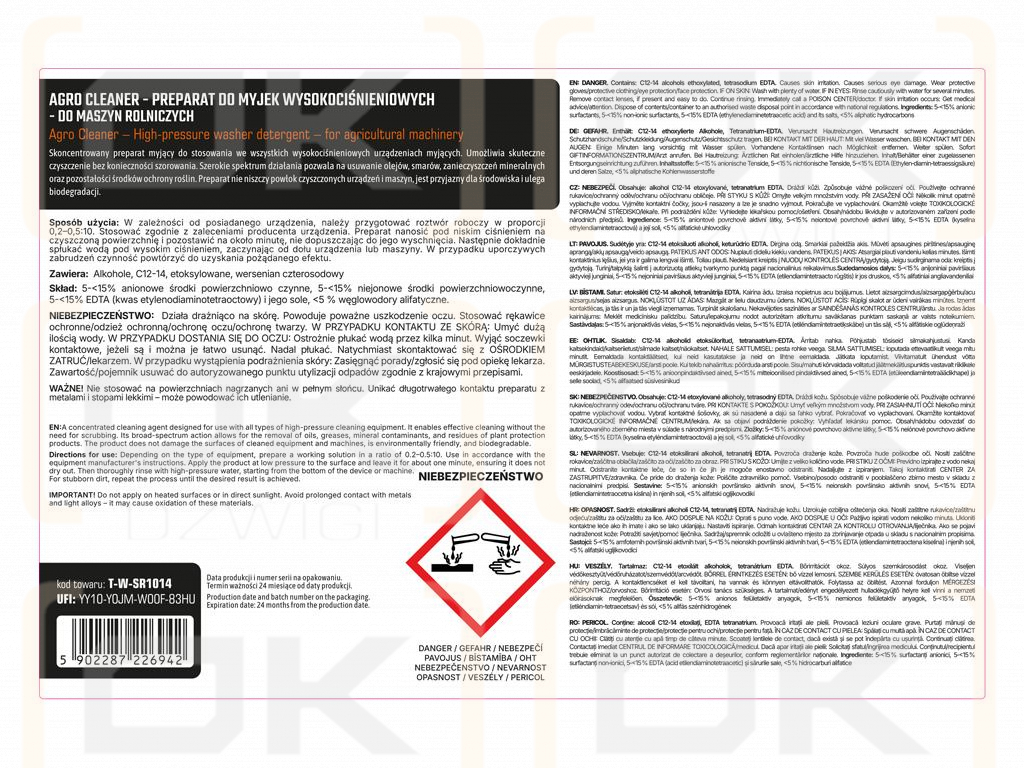 Agro Cleaner Preparat do myjek wysokociśnieniowych - do maszyn rolniczych 5l / TEGER