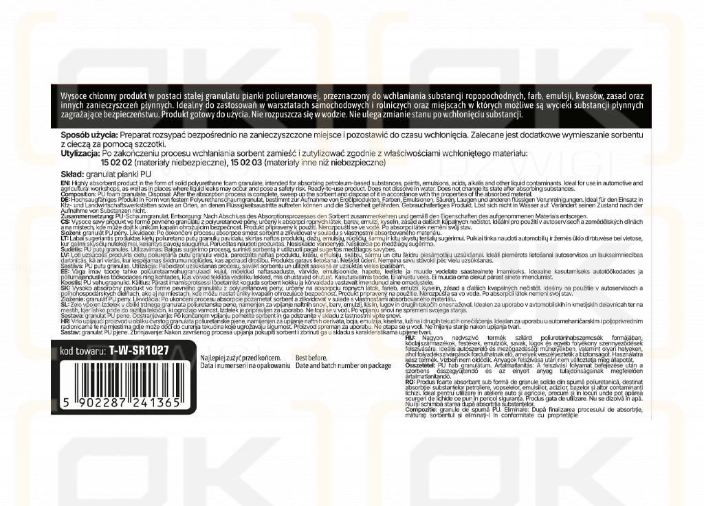 Pochłaniacz substancji ropopochodnych SORBENT - uniwersalny 10l / TEGER