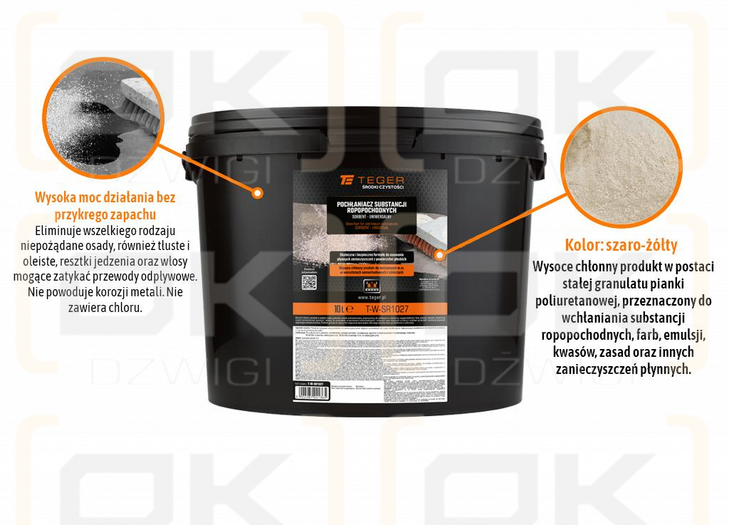 Pochłaniacz substancji ropopochodnych SORBENT - uniwersalny 10l / TEGER