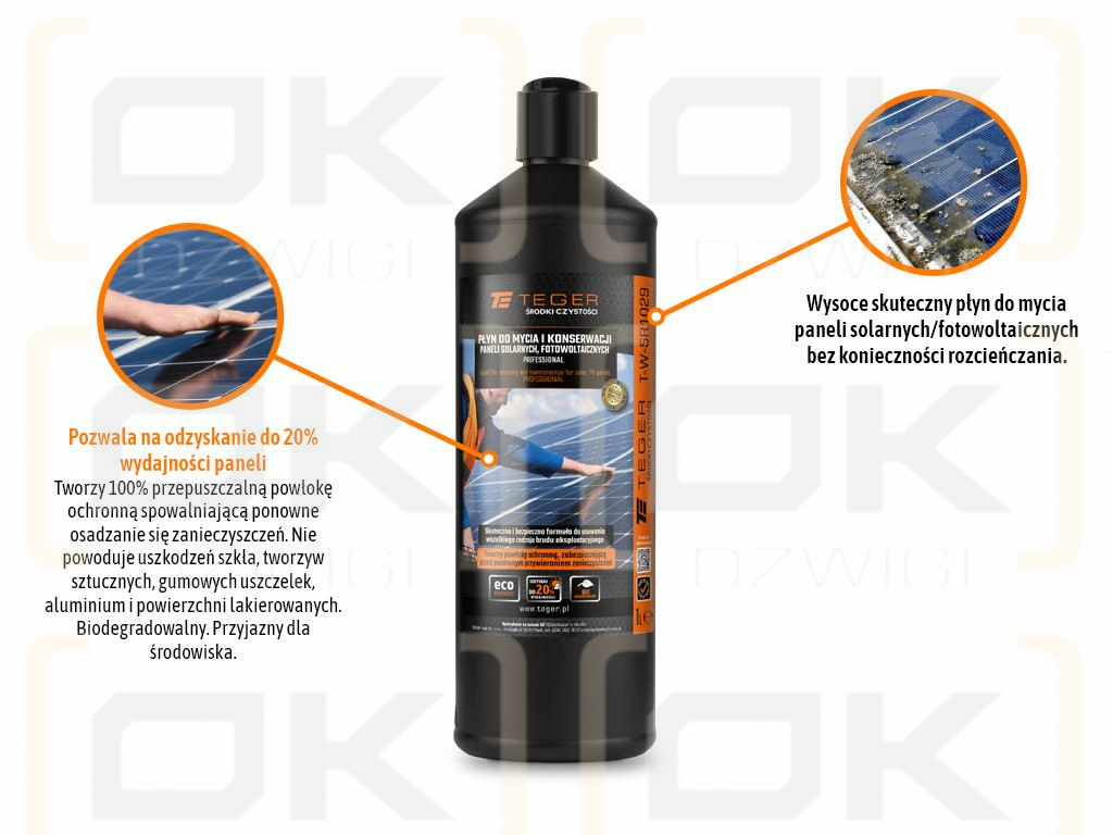 Płyn do mycia i konserwacji paneli solarnych i fotowoltaicznych PROFESSIONAL 1l - nakrętka - disc-top / TEGER