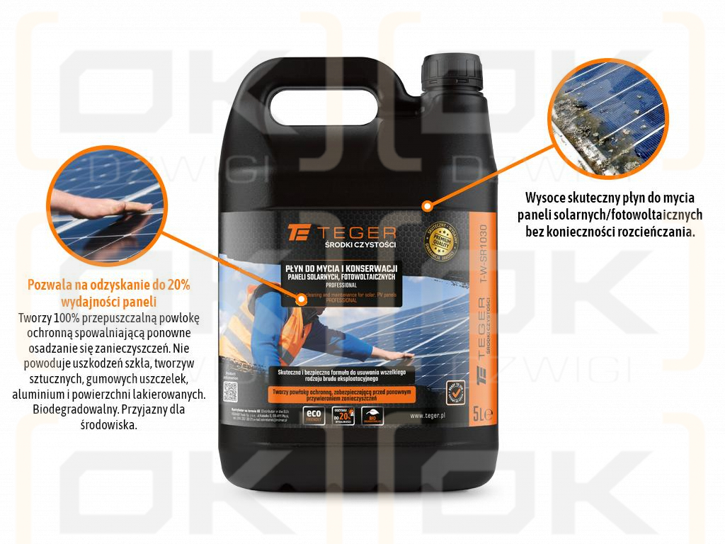Płyn do mycia i konserwacji paneli solarnych i fotowoltaicznych PROFESSIONAL 5l / TEGER