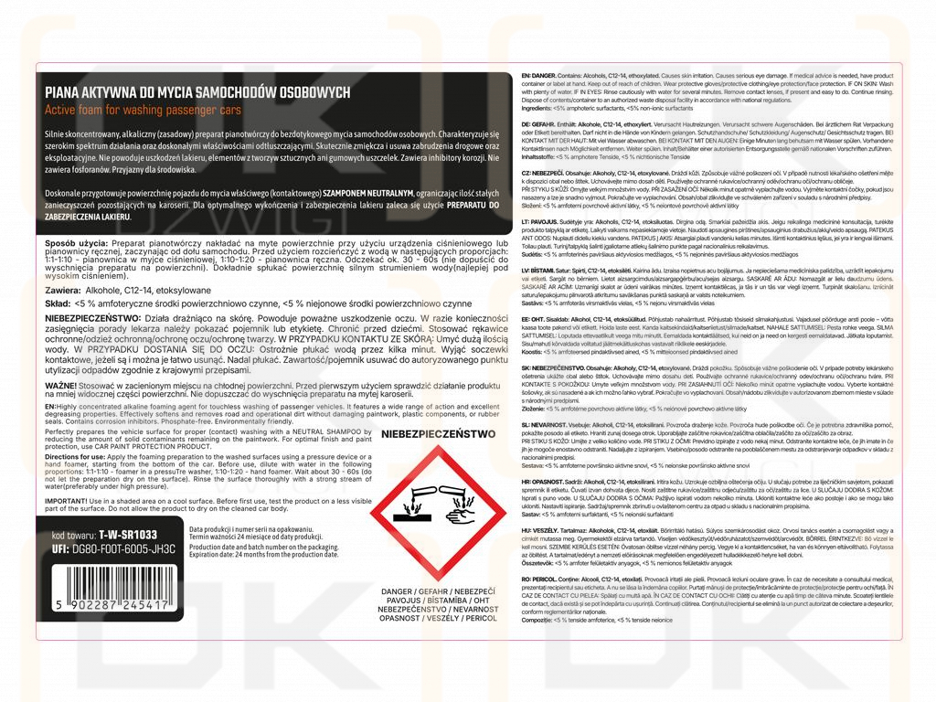 Piana aktywna do mycia samochodów osobowych, 5 l, Teger