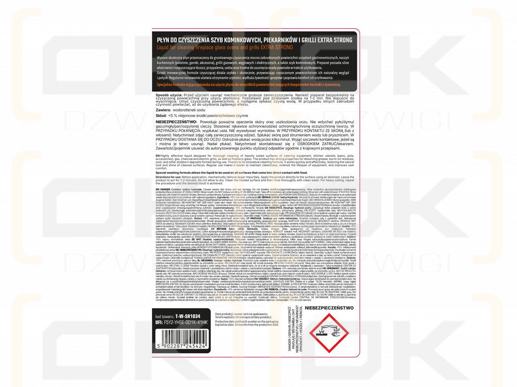 Płyn do czyszczenia szyb kominkowych, piekarników i grili EXTRA STRONG, 1l - atomizer, Teger