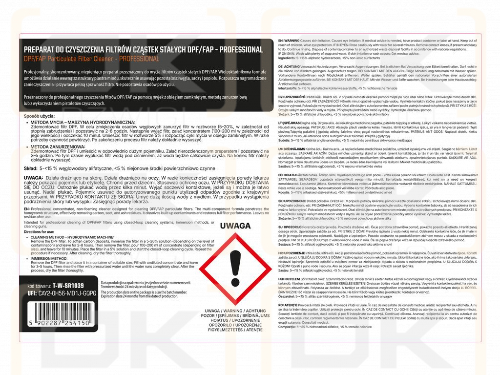 DPF/FAP particulate filter cleaner - PROFESSIONAL, 5l, Teger