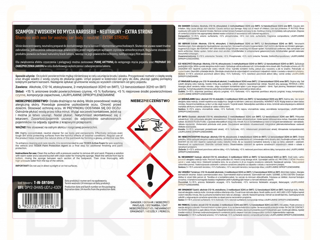 Shampoo mit Wachs zum Waschen der Karosserie - neutral - EXTRA STARK, 5l - Konzentrat, TEGER