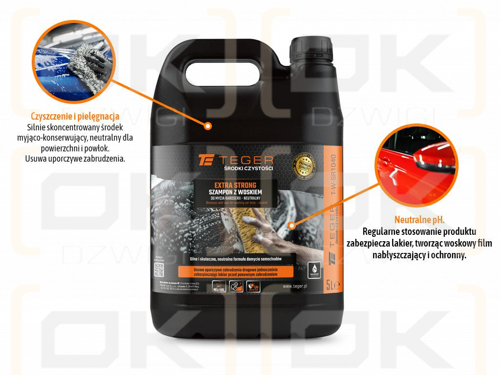 Shampoo mit Wachs zum Waschen der Karosserie - neutral - EXTRA STARK, 5l - Konzentrat, TEGER