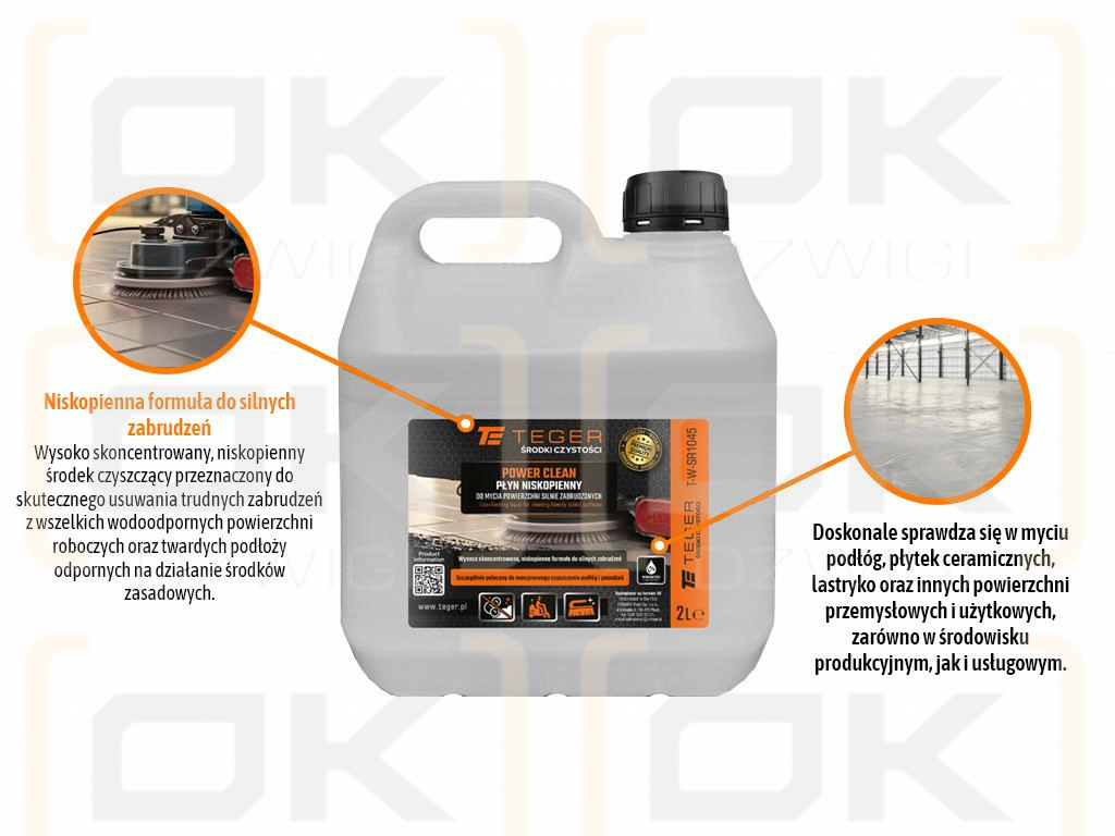 Low-foaming liquid for cleaning heavily soiled surfaces POWER CLEANING, 2l, Teger