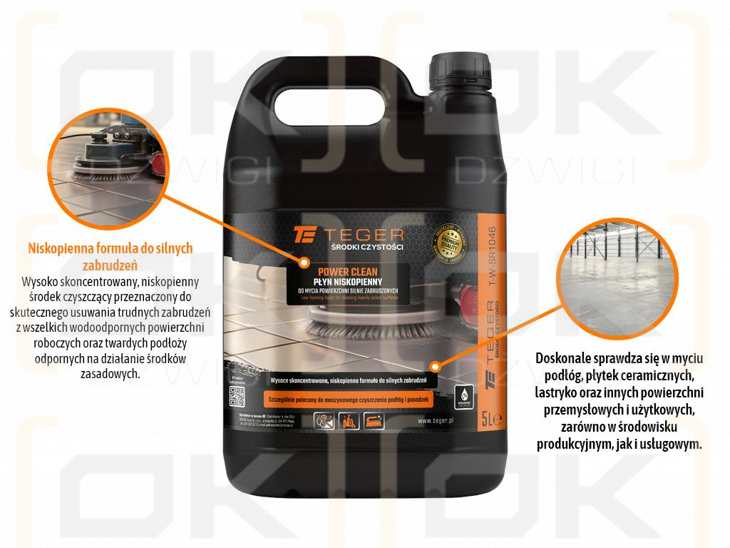 Schaumarme Flüssigkeit zur Reinigung stark verschmutzter Oberflächen POWER CLEANING, 5l, Teger