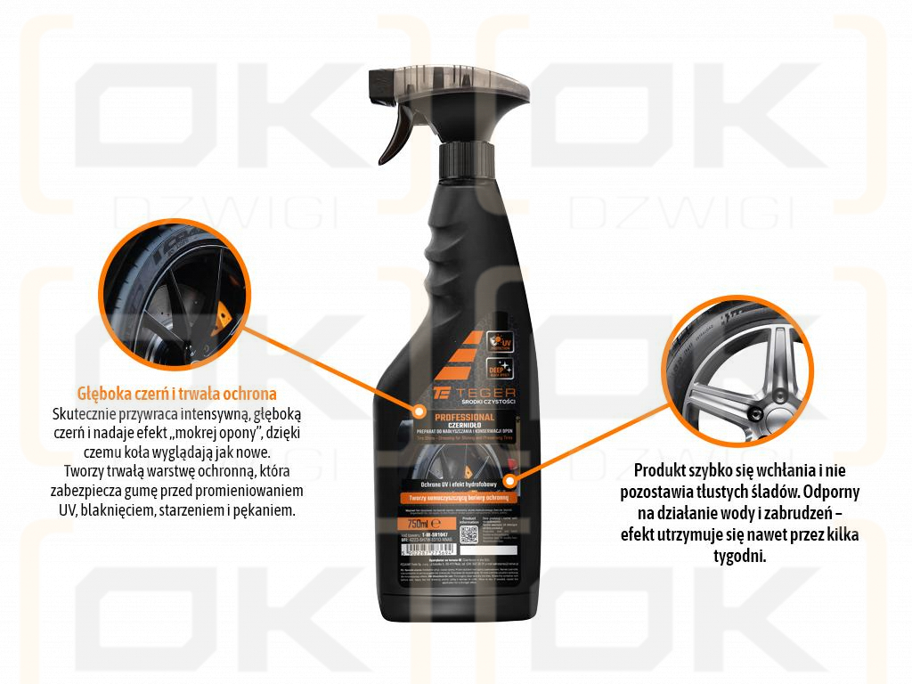 Reifenpolier- und Pflegemittel - Czernidło PROFESSIONAL, 750ml - Zerstäuber, Teger