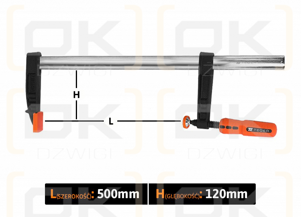 Ścisk stolarski śrubowy, TYP F  120x500 mm, Teger