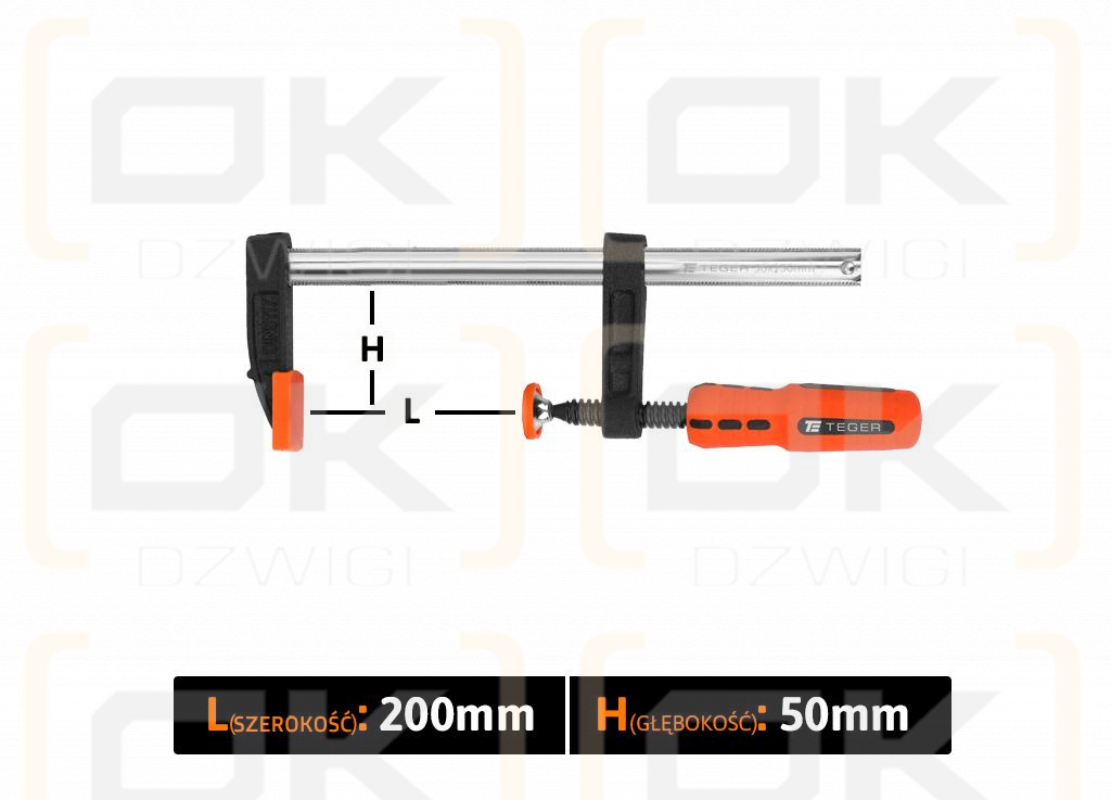 Ścisk stolarski śrubowy, TYP F  50x200 mm, Teger