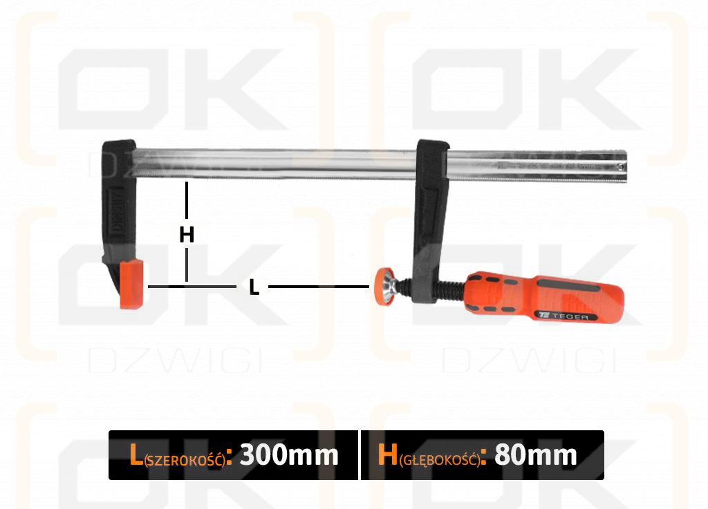 Ścisk stolarski śrubowy, TYP F  80x300 mm, Teger