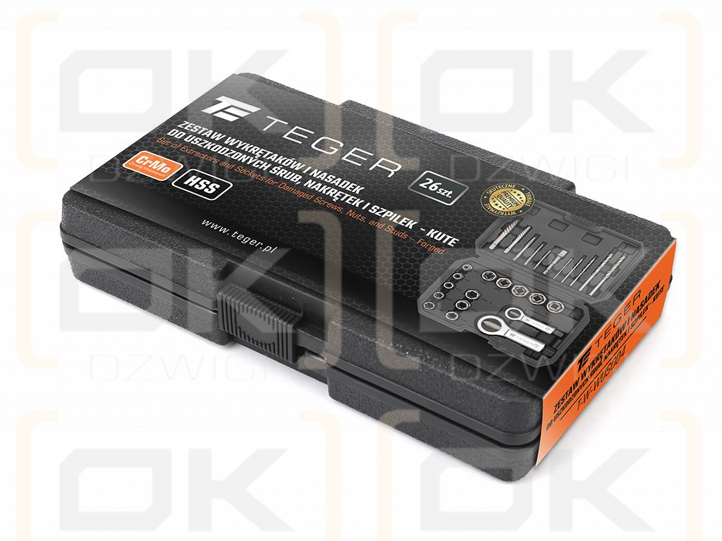 Ausdreher- und Steckschlüsselsatz für beschädigte Schrauben, Muttern und Stehbolzen 26-tlg. - geschmiedet/Cr-Mo-Stahl, Teger