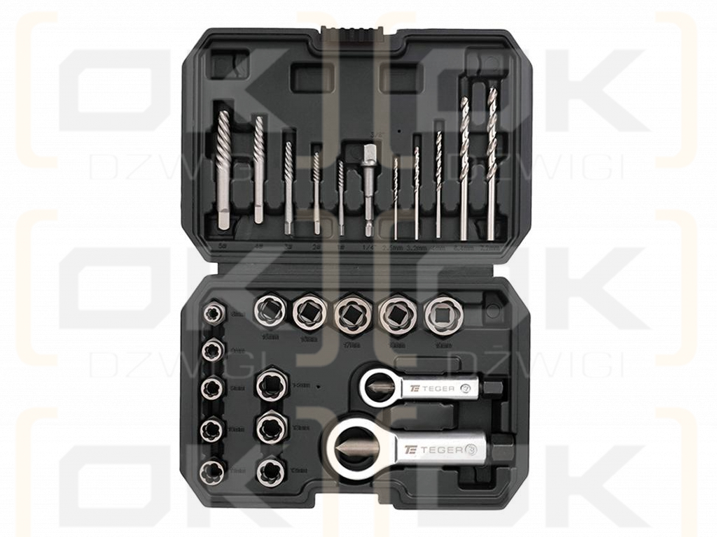 Ausdreher- und Steckschlüsselsatz für beschädigte Schrauben, Muttern und Stehbolzen 26-tlg. - geschmiedet/Cr-Mo-Stahl, Teger