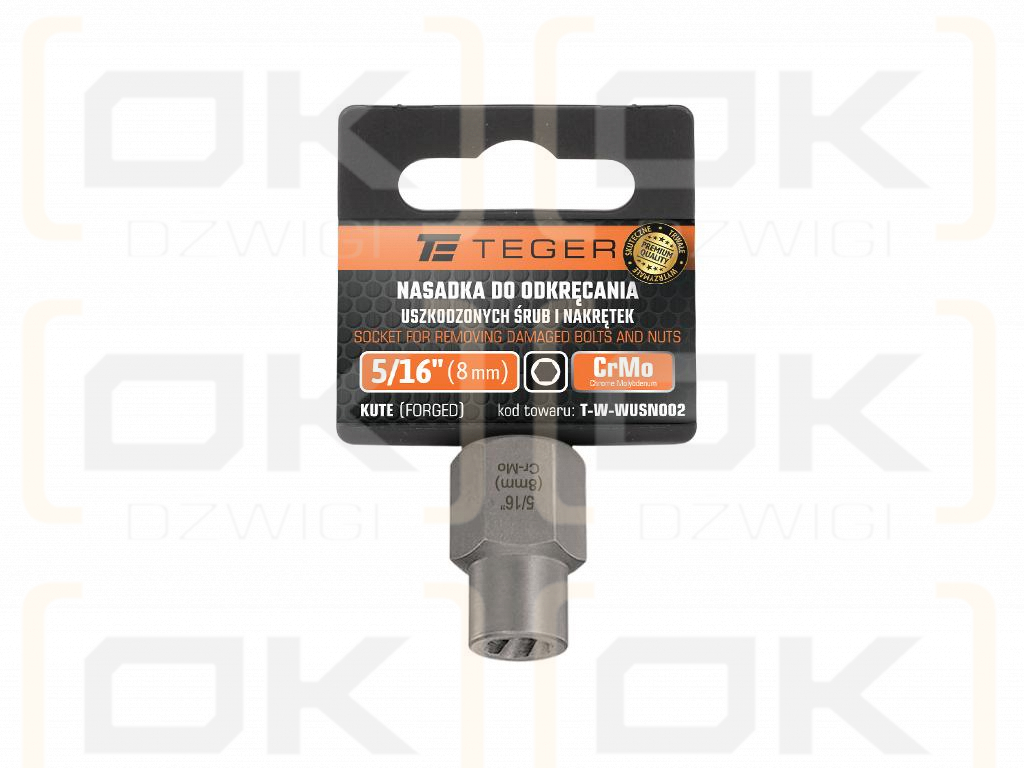 Nasadka do odkręcania uszkodzonych śrub i nakrętek, (8 mm) - kute/ stal Cr-Mo, Teger