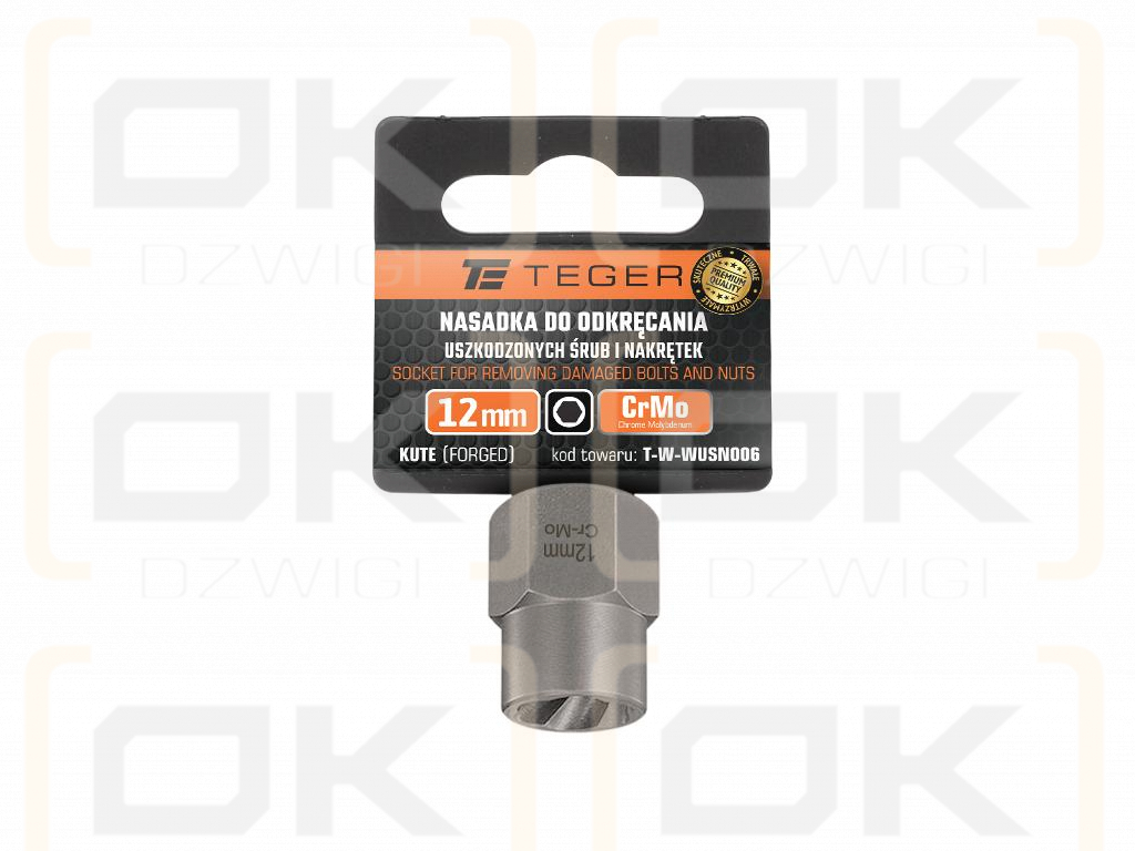 Nasadka do odkręcania uszkodzonych śrub i nakrętek, (12mm) - kute/ stal Cr-Mo, Teger