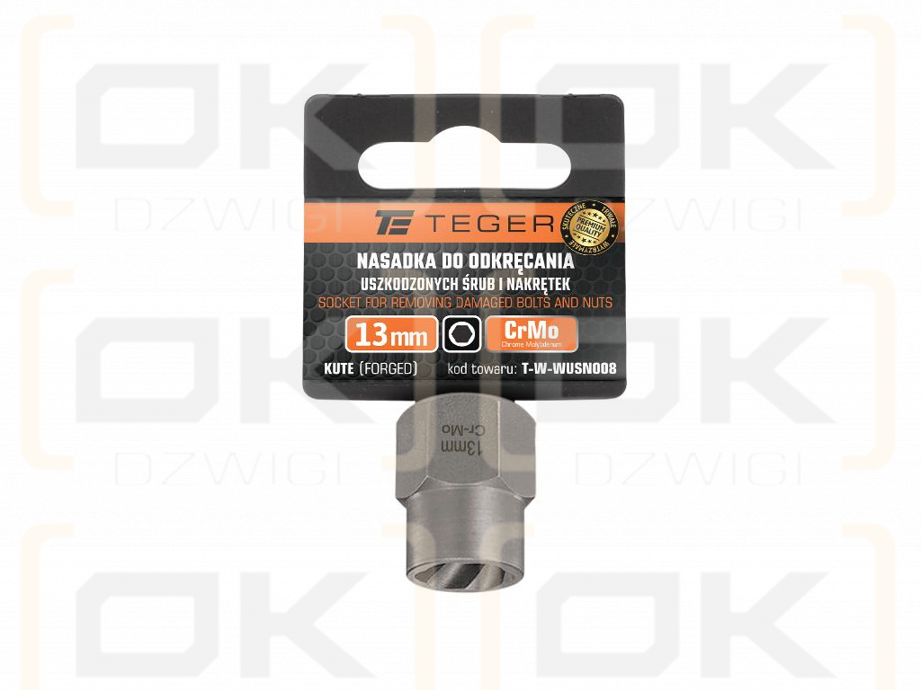 Nasadka do odkręcania uszkodzonych śrub i nakrętek, (13mm) - kute/ stal Cr-Mo, Teger