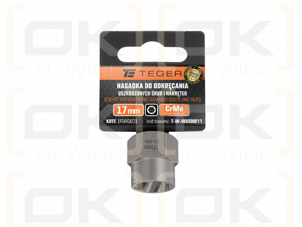 Nasadka do odkręcania uszkodzonych śrub i nakrętek, (17mm) - kute/ stal Cr-Mo, Teger