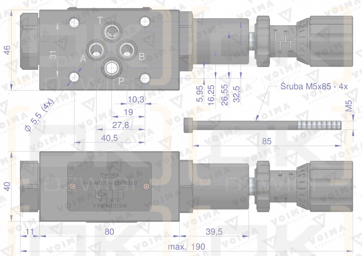 CETOP 3 NG6 Plattendruckminderventil (Leitung P - Einstellung 70-250 bar) VOIMA