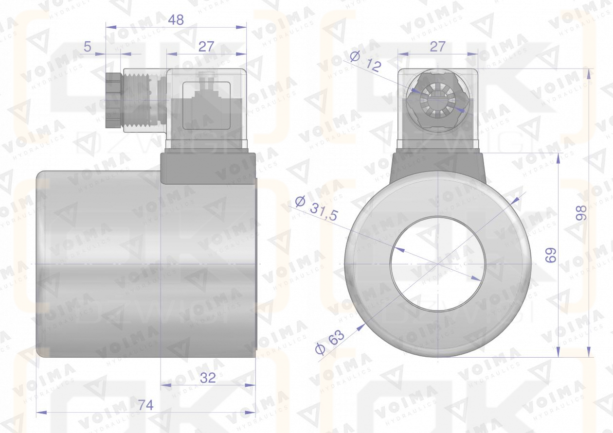 Cewka dzielnika elektrozaworu V-DVS-80L-1/2  24V DC VOIMA