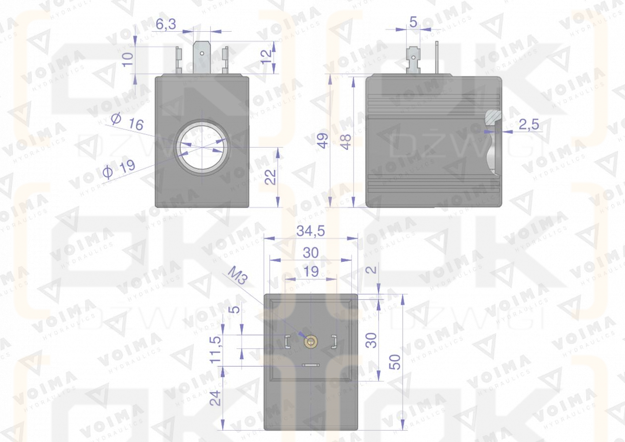 Bobina para distribuidor hidráulico 40L 12V VOIMA