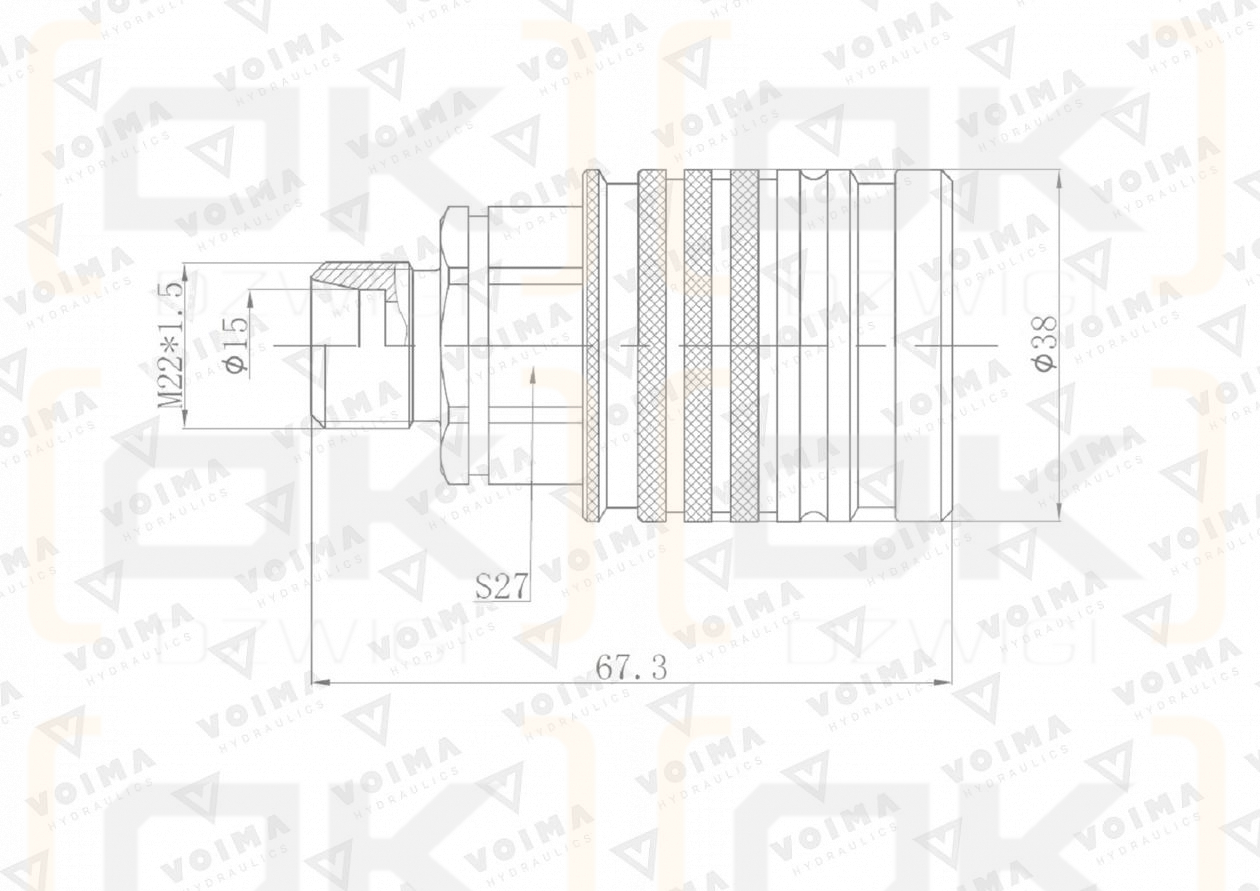Szybkozłącze hydrauliczne gniazdo EURO M22x1.5 GZ Push-pull (9100822G) VOIMA (opakowanie 50szt)