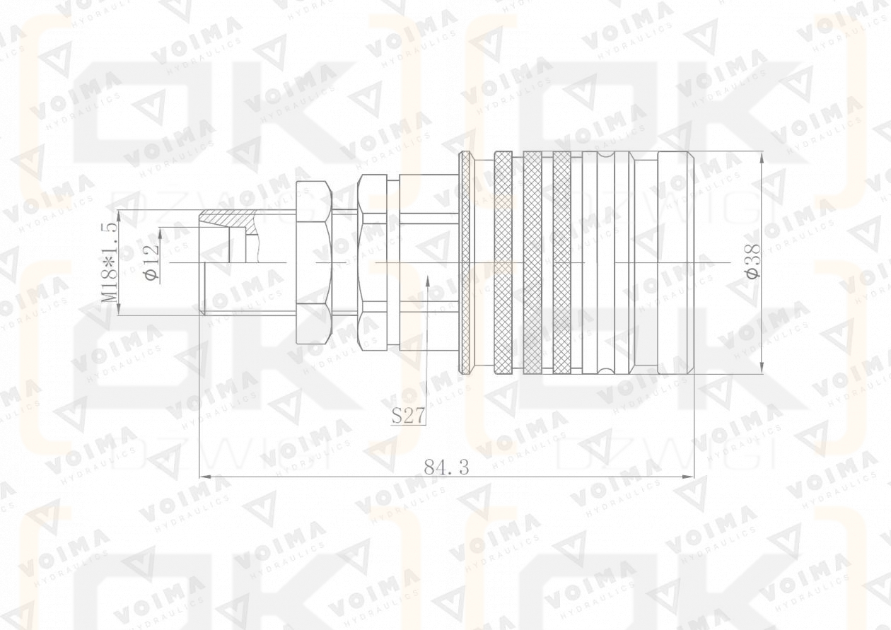 Szybkozłącze hydrauliczne gniazdo EURO M18x1.5 GZ Push-pull long (9100818GL) VOIMA