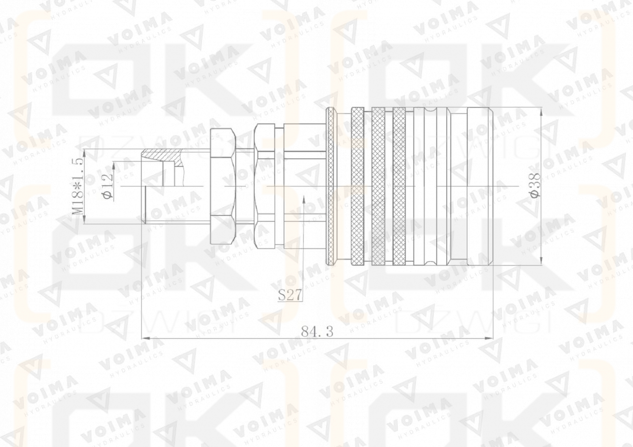 Szybkozłącze hydrauliczne gniazdo EURO M18x1.5 GZ Push-pull long (9100818GL) VOIMA (opakowanie 50szt)