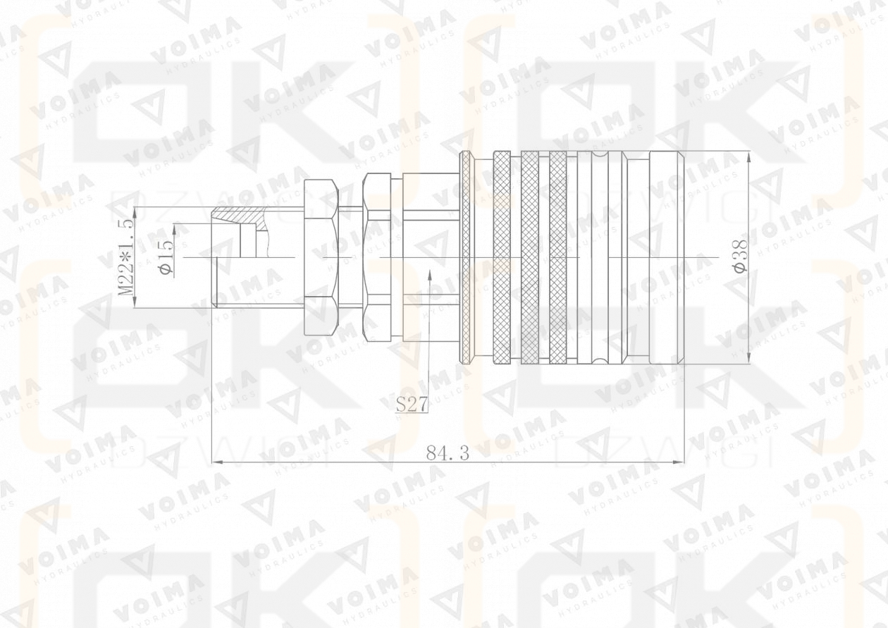 Szybkozłącze hydrauliczne gniazdo EURO M22x1.5 GZ Push-pull long (9100822GL) VOIMA