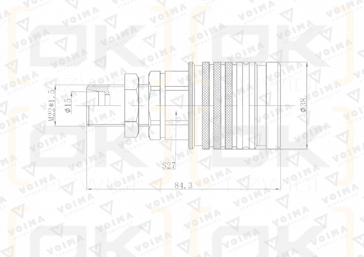 Szybkozłącze hydrauliczne gniazdo EURO M22x1.5 GZ Push-pull long (9100822GL) VOIMA (opakowanie 50szt)