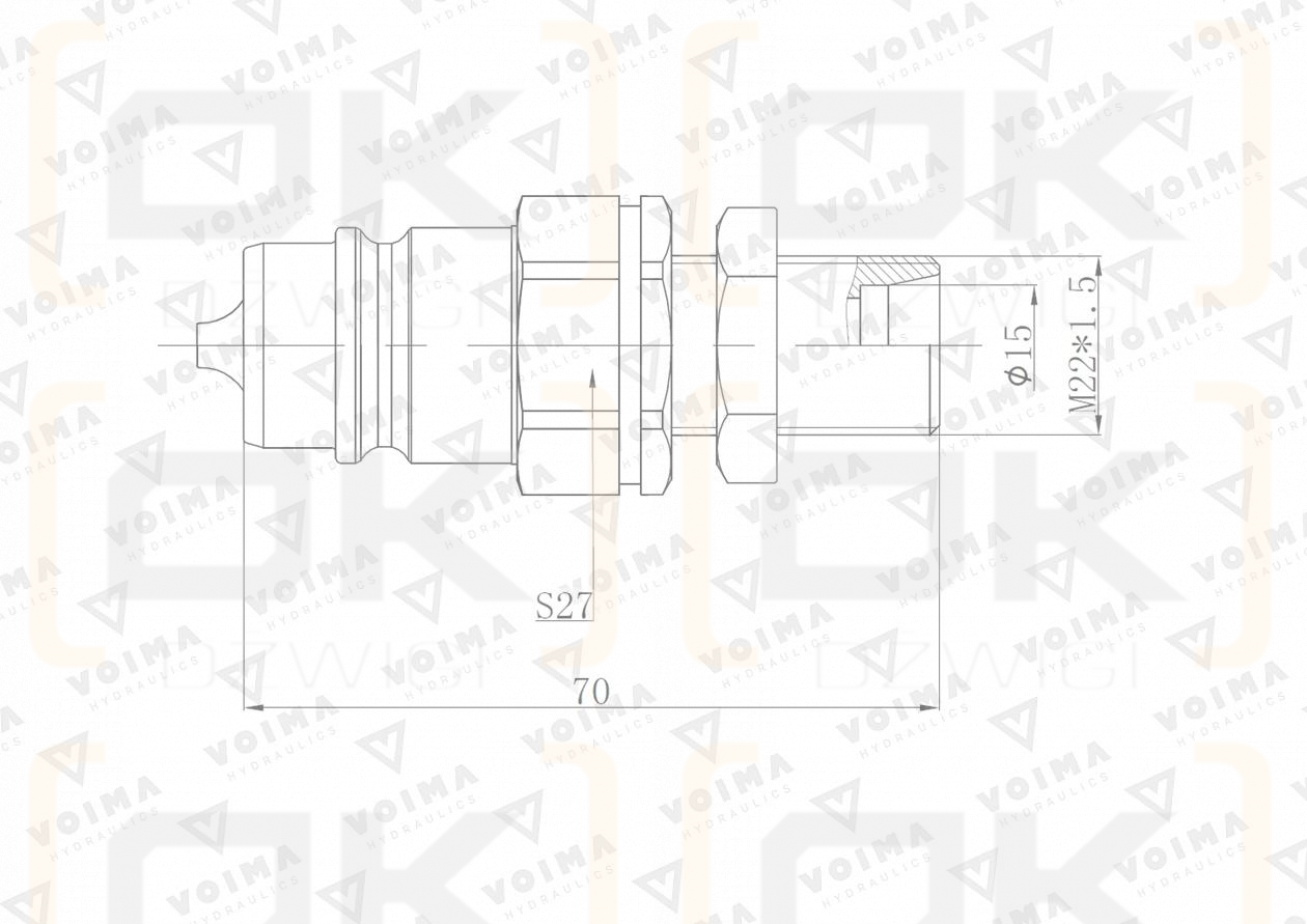 Szybkozłącze hydrauliczne wtyczka EURO M22x1.5 GZ long (9100822LW) VOIMA