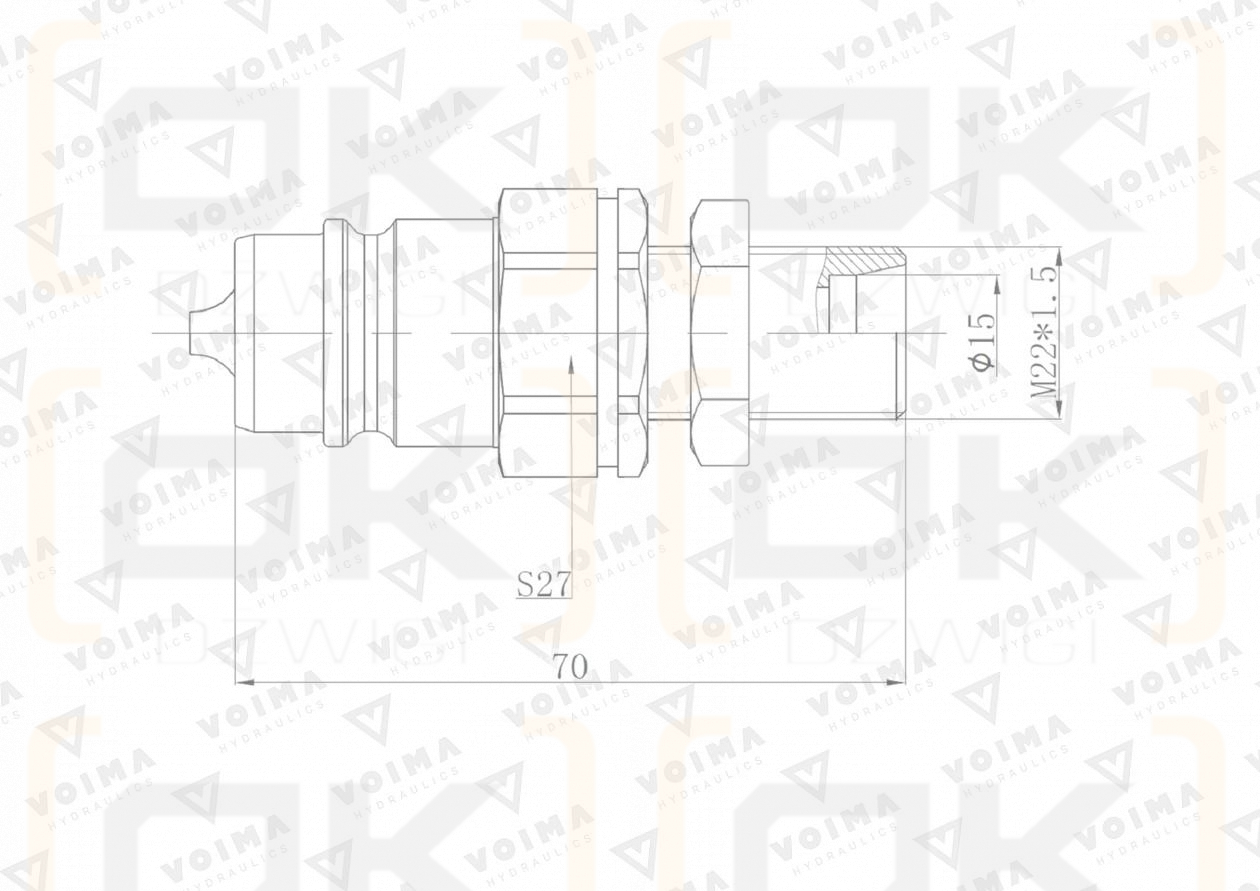 Szybkozłącze hydrauliczne wtyczka EURO M22x1.5 GZ long (9100822LW) VOIMA (opakowanie 50szt)