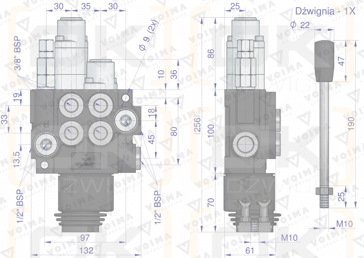 Rozdzielacz hydrauliczny 2-sekcyjny 40L (1-sekcja pływająca) z joystickiem  VOIMA
