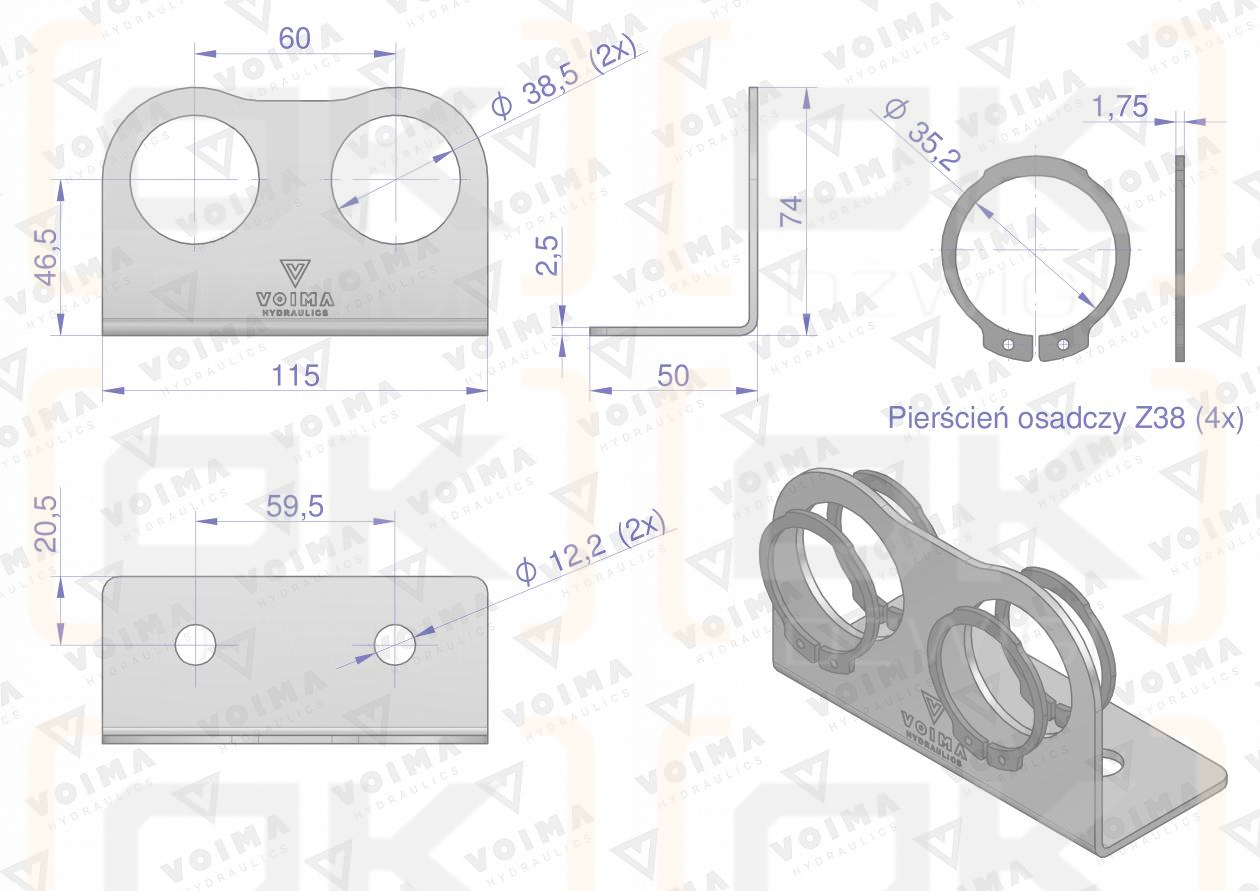 Soporte doble con anillos elásticos para conectores rápidos EURO Push-Pull VOIMA