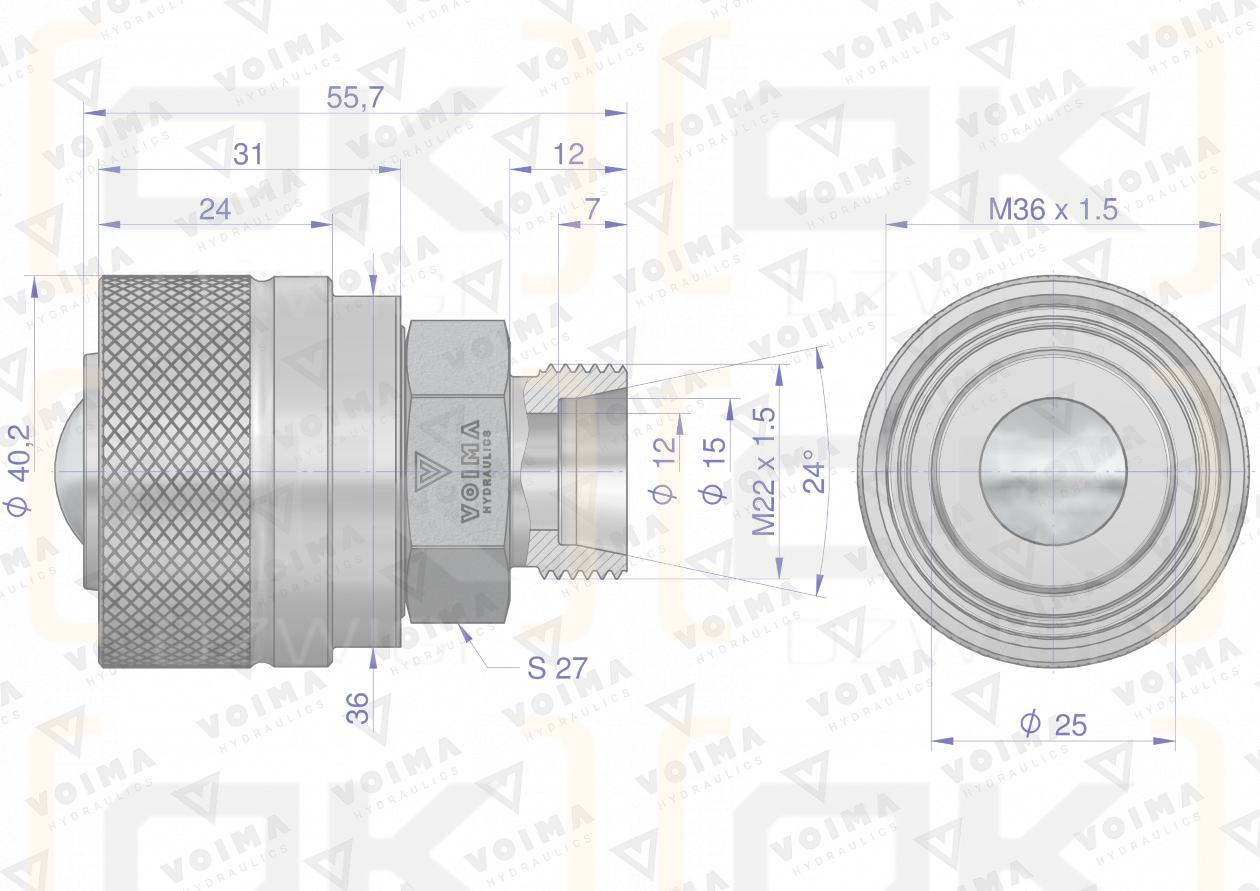 Zawór wtyczka ZSR (50490030) M22x1.5 skręcane VOIMA