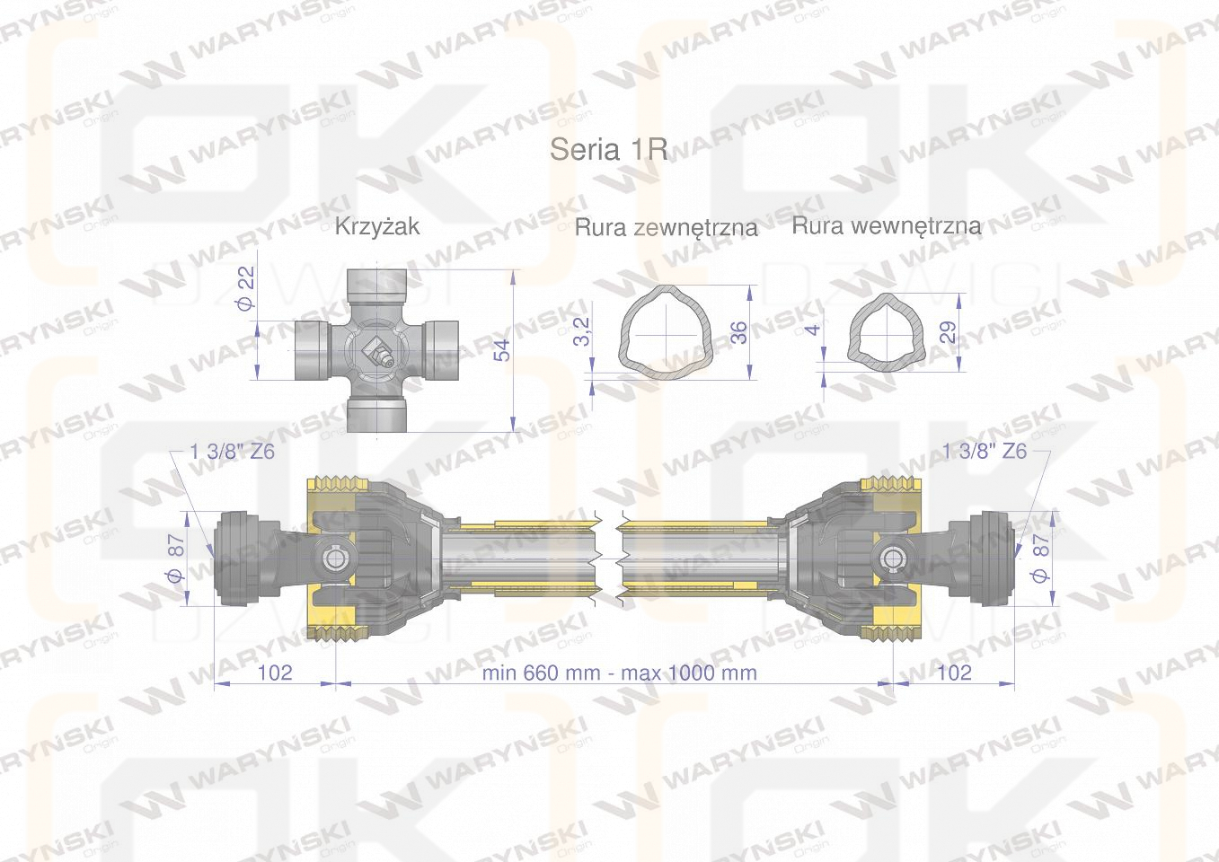 Wał przegubowo-teleskopowy 660-1000mm 210Nm 10230 CE 2020 seria 1R WARYŃSKI WA21-61